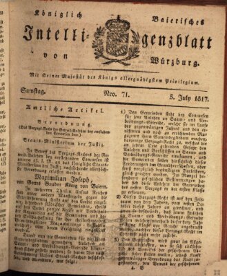 Königlich-baierisches Intelligenzblatt für das Großherzogthum Würzburg (Würzburger Intelligenzblatt) Samstag 5. Juli 1817