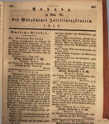 Königlich-baierisches Intelligenzblatt für das Großherzogthum Würzburg (Würzburger Intelligenzblatt) Donnerstag 10. Juli 1817