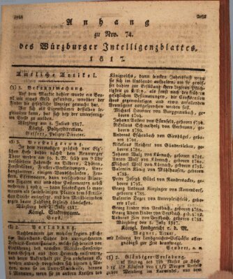 Königlich-baierisches Intelligenzblatt für das Großherzogthum Würzburg (Würzburger Intelligenzblatt) Dienstag 15. Juli 1817