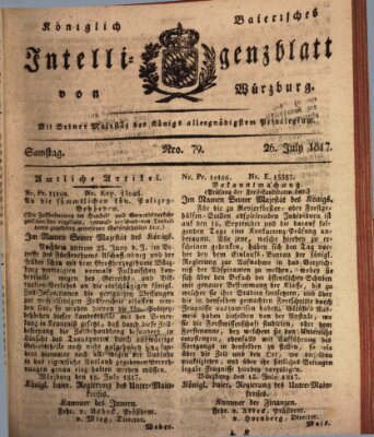 Königlich-baierisches Intelligenzblatt für das Großherzogthum Würzburg (Würzburger Intelligenzblatt) Samstag 26. Juli 1817