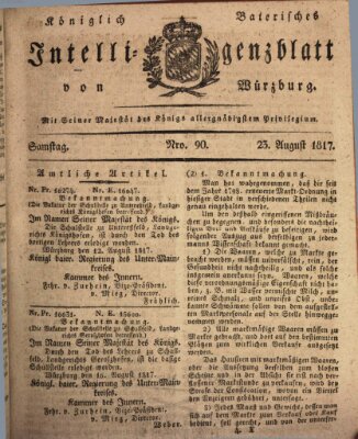 Königlich-baierisches Intelligenzblatt für das Großherzogthum Würzburg (Würzburger Intelligenzblatt) Samstag 23. August 1817