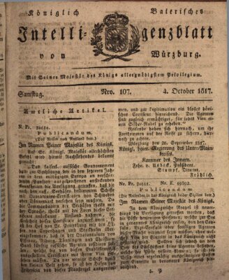 Königlich-baierisches Intelligenzblatt für das Großherzogthum Würzburg (Würzburger Intelligenzblatt) Samstag 4. Oktober 1817