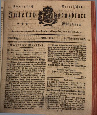 Königlich-baierisches Intelligenzblatt für das Großherzogthum Würzburg (Würzburger Intelligenzblatt) Dienstag 4. November 1817