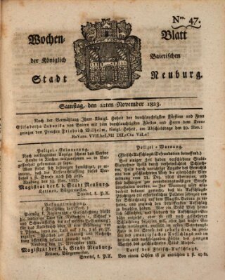 Wochenblatt der Königlich Baierischen Stadt Neuburg (Neuburger Wochenblatt) Samstag 22. November 1823