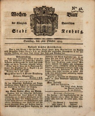 Wochenblatt der Königlich Baierischen Stadt Neuburg (Neuburger Wochenblatt) Samstag 9. Oktober 1824