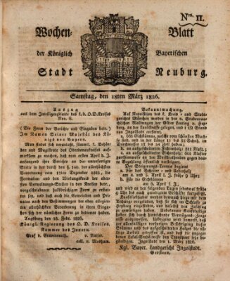 Wochenblatt der Königlich Baierischen Stadt Neuburg (Neuburger Wochenblatt) Samstag 18. März 1826