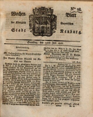 Wochenblatt der Königlich Baierischen Stadt Neuburg (Neuburger Wochenblatt) Samstag 15. Juli 1826