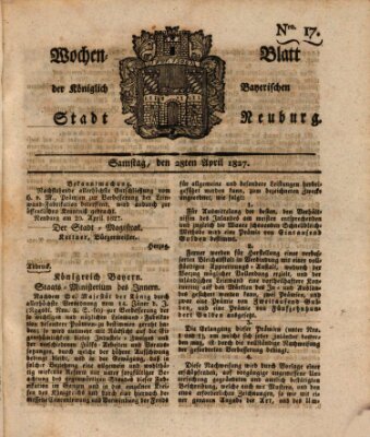 Wochenblatt der Königlich Baierischen Stadt Neuburg (Neuburger Wochenblatt) Samstag 28. April 1827