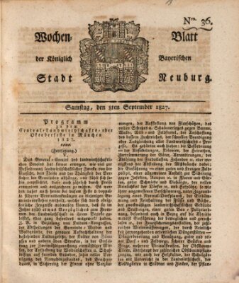 Wochenblatt der Königlich Baierischen Stadt Neuburg (Neuburger Wochenblatt) Samstag 8. September 1827