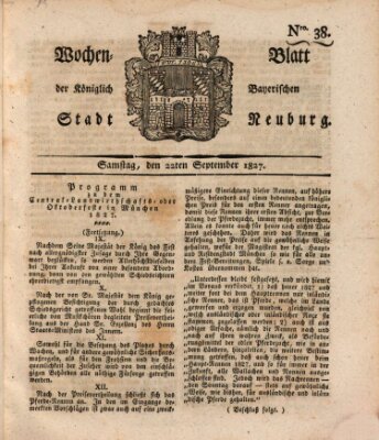 Wochenblatt der Königlich Baierischen Stadt Neuburg (Neuburger Wochenblatt) Samstag 22. September 1827