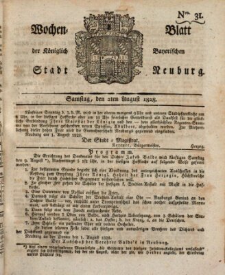 Wochenblatt der Königlich Baierischen Stadt Neuburg (Neuburger Wochenblatt) Samstag 2. August 1828