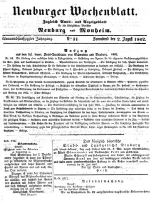 Neuburger Wochenblatt Samstag 2. August 1862