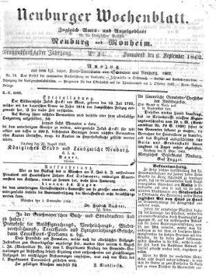 Neuburger Wochenblatt Samstag 6. September 1862