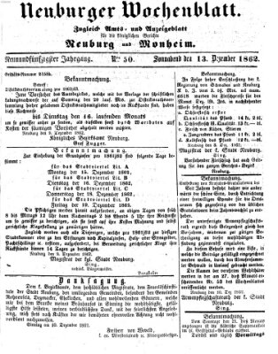 Neuburger Wochenblatt Samstag 13. Dezember 1862