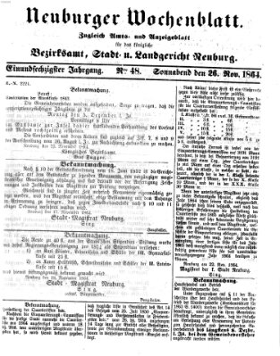 Neuburger Wochenblatt Samstag 26. November 1864