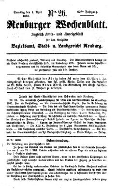 Neuburger Wochenblatt Samstag 1. April 1865