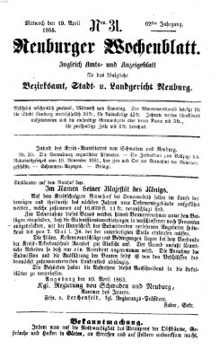 Neuburger Wochenblatt Mittwoch 19. April 1865
