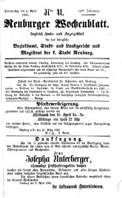 Neuburger Wochenblatt Donnerstag 4. April 1867