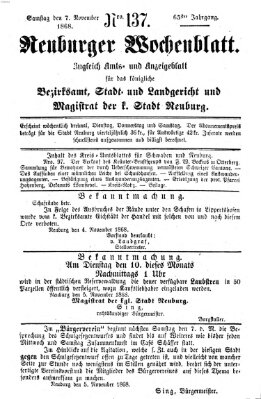 Neuburger Wochenblatt Samstag 7. November 1868