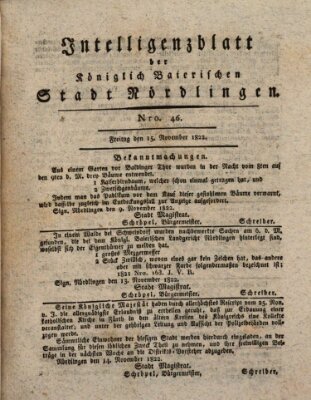 Intelligenzblatt der Königlich Bayerischen Stadt Nördlingen Freitag 15. November 1822