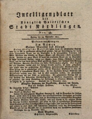 Intelligenzblatt der Königlich Bayerischen Stadt Nördlingen Freitag 29. November 1822