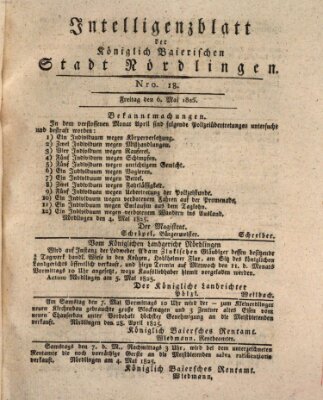 Intelligenzblatt der Königlich Bayerischen Stadt Nördlingen Freitag 6. Mai 1825