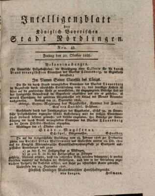 Intelligenzblatt der Königlich Bayerischen Stadt Nördlingen Freitag 20. Oktober 1826