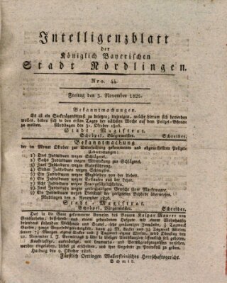 Intelligenzblatt der Königlich Bayerischen Stadt Nördlingen Freitag 3. November 1826