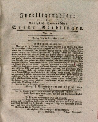 Intelligenzblatt der Königlich Bayerischen Stadt Nördlingen Freitag 1. Dezember 1826