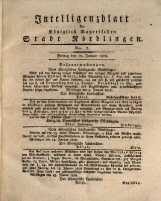 Intelligenzblatt der Königlich Bayerischen Stadt Nördlingen Freitag 18. Januar 1828
