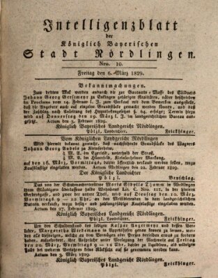 Intelligenzblatt der Königlich Bayerischen Stadt Nördlingen Freitag 6. März 1829