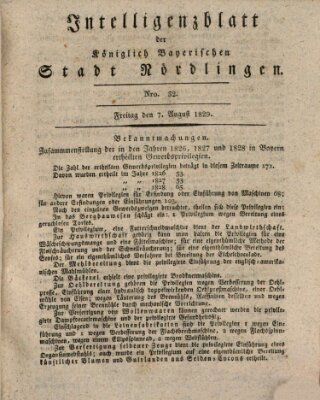 Intelligenzblatt der Königlich Bayerischen Stadt Nördlingen Freitag 7. August 1829