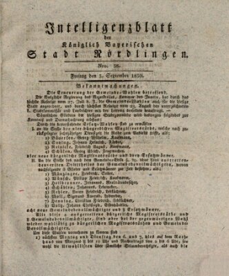Intelligenzblatt der Königlich Bayerischen Stadt Nördlingen Freitag 3. September 1830