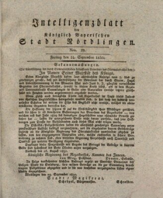 Intelligenzblatt der Königlich Bayerischen Stadt Nördlingen Freitag 24. September 1830