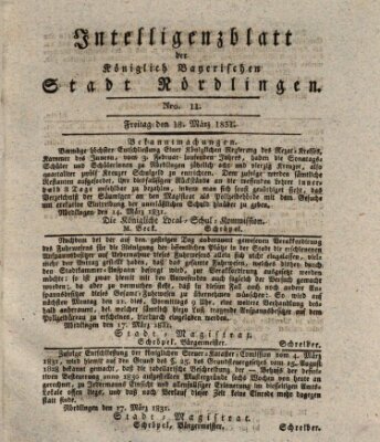 Intelligenzblatt der Königlich Bayerischen Stadt Nördlingen Freitag 18. März 1831