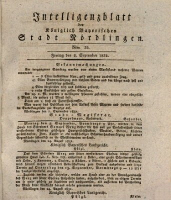 Intelligenzblatt der Königlich Bayerischen Stadt Nördlingen Freitag 2. September 1831