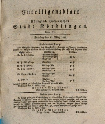 Intelligenzblatt der Königlich Bayerischen Stadt Nördlingen Dienstag 12. März 1833