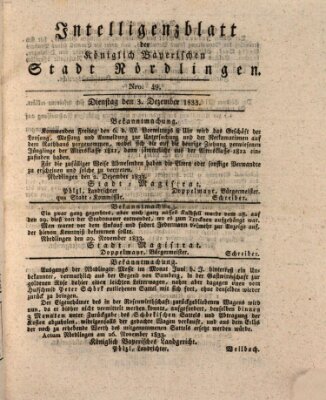 Intelligenzblatt der Königlich Bayerischen Stadt Nördlingen Dienstag 3. Dezember 1833