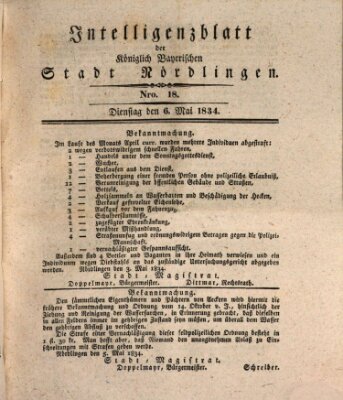 Intelligenzblatt der Königlich Bayerischen Stadt Nördlingen Dienstag 6. Mai 1834