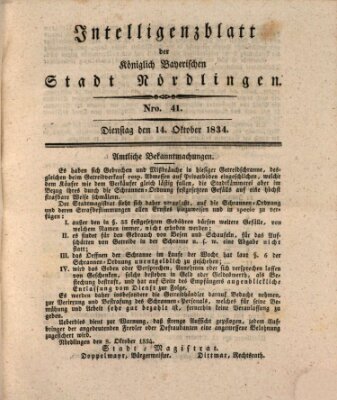 Intelligenzblatt der Königlich Bayerischen Stadt Nördlingen Dienstag 14. Oktober 1834