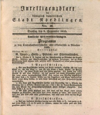 Intelligenzblatt der Königlich Bayerischen Stadt Nördlingen Dienstag 8. September 1835