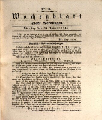 Wochenblatt der Stadt Nördlingen (Intelligenzblatt der Königlich Bayerischen Stadt Nördlingen) Dienstag 23. Januar 1844