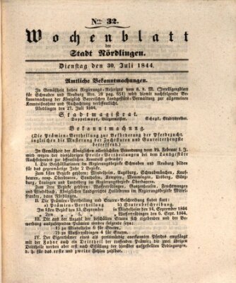 Wochenblatt der Stadt Nördlingen (Intelligenzblatt der Königlich Bayerischen Stadt Nördlingen) Dienstag 30. Juli 1844
