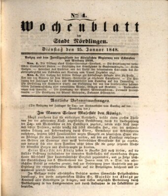 Wochenblatt der Stadt Nördlingen (Intelligenzblatt der Königlich Bayerischen Stadt Nördlingen) Dienstag 25. Januar 1848