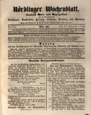 Nördlinger Wochenblatt (Intelligenzblatt der Königlich Bayerischen Stadt Nördlingen) Freitag 15. Februar 1850