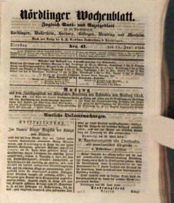 Nördlinger Wochenblatt (Intelligenzblatt der Königlich Bayerischen Stadt Nördlingen)
