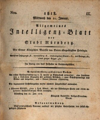 Allgemeines Intelligenz-Blatt der Stadt Nürnberg Mittwoch 21. Januar 1818