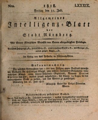 Allgemeines Intelligenz-Blatt der Stadt Nürnberg Freitag 31. Juli 1818