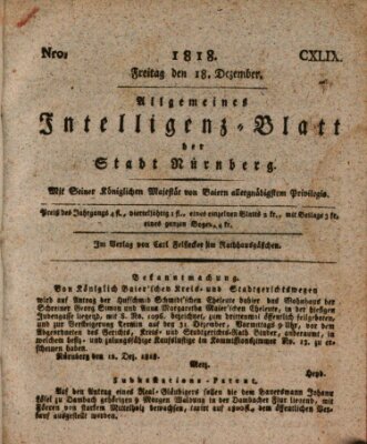 Allgemeines Intelligenz-Blatt der Stadt Nürnberg Freitag 18. Dezember 1818