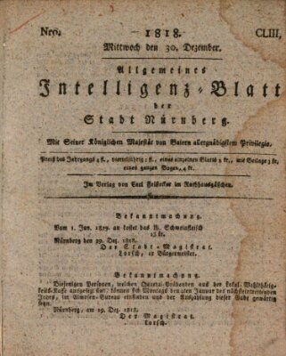 Allgemeines Intelligenz-Blatt der Stadt Nürnberg Mittwoch 30. Dezember 1818